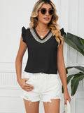 Ruffled V-Neck Cap Sleeve Blouse