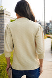 Textured Mock Neck Three-Quarter Sleeve Top