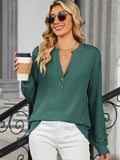 Striped Notched Long Sleeve T-Shirt