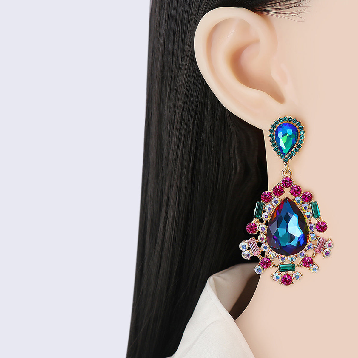 Teardrop Shape Rhinestone Alloy Dangle Earrings