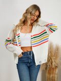 Drawstring Striped Dropped Shoulder Hooded Cardigan