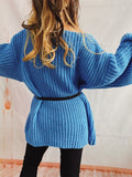 Boat Neck Long Sleeve Sweater with Belt