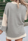 Color Block Collared Neck Long Sleeve Top