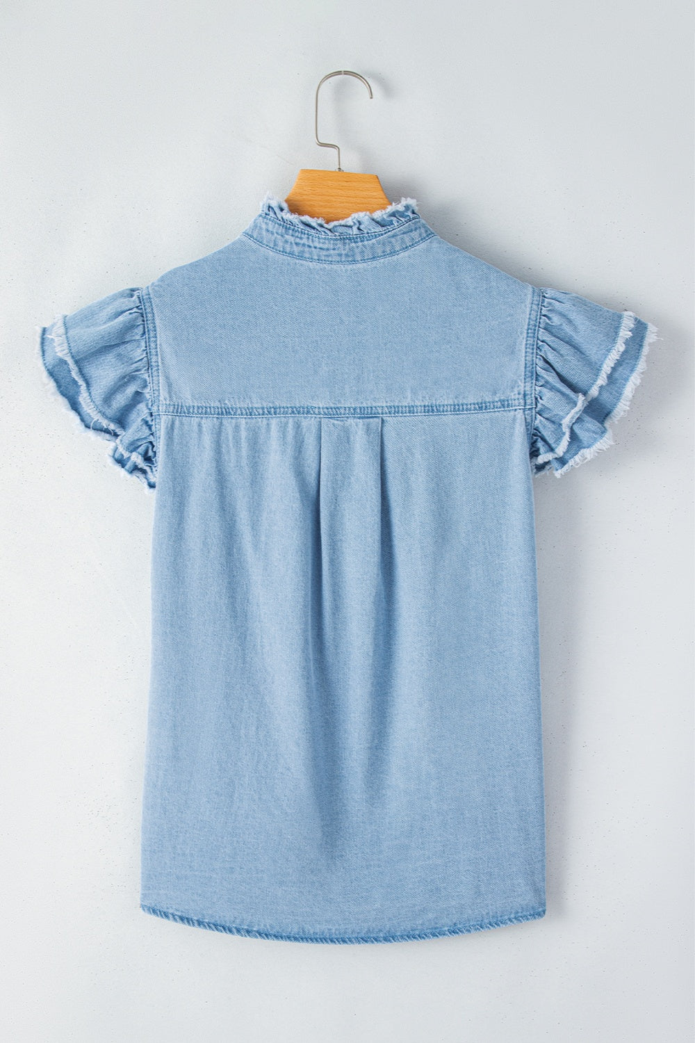 Raw Hem Button Up Cap Sleeve Denim Top