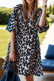 Leopard Button Up Half Sleeve Mini Dress