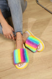 Color Block Open Toe Faux Fur PVC Slippers