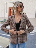 Full Size Plaid Lapel Collar Blazer