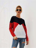 Color Block Round Neck Long Sleeve Top