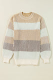 Striped Color Block Round Neck Long Sleeve Sweater