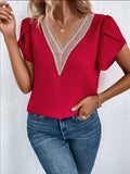 V-Neck Petal Sleeve Blouse