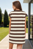 Striped Round Neck Cap Sleeve Mini Dress