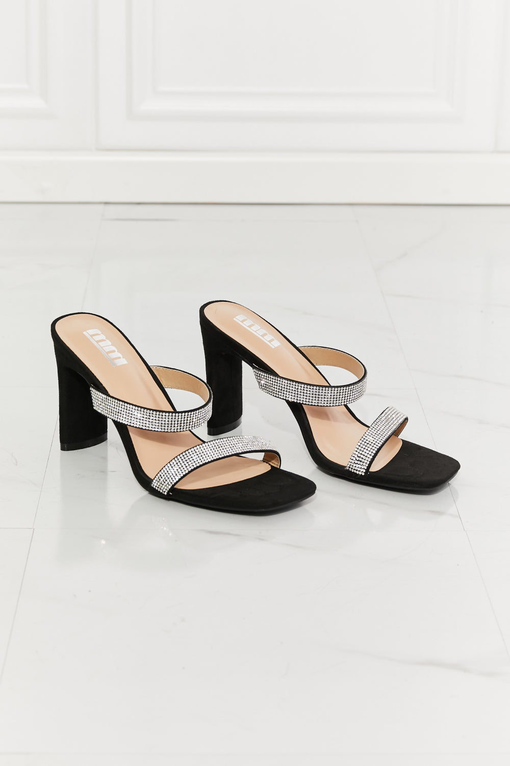 MMShoes Leave A Little Sparkle Rhinestone Block Heel Sandal in Black