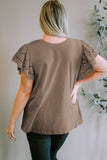 Plus Size Eyelet Round Neck Short Sleeve Blouse