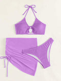 Tied Halter Neck Three-Piece Swim Set