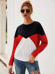 Color Block Round Neck Long Sleeve Top