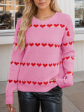 Heart Round Neck Long Sleeve Sweater