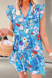 Tiered Floral Cap Sleeve Dress