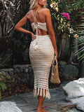 Tassel Tied Top and Openwork Skirt Cover Up Set