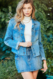 Veveret Button Up Raw Hem Denim Jacket