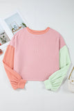 Color Block Round Neck Long Sleeve Top