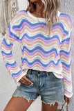 Contrast Wave Stripe Long Sleeve Sweater