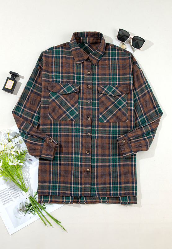 Plaid Collared Neck Button Up Jacket