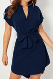 Tied Notched Short Sleeve Dress