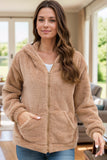 Zip Up Long Sleeve Fuzzy Hooded Outerwear