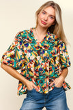 Haptics Full Size Frill Floral Puff Sleeve Peplum Blouse