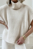 Slit Turtleneck Cap Sleeve Sweater