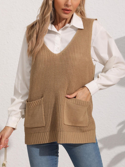 Pocketed V-Neck Sweater Vest