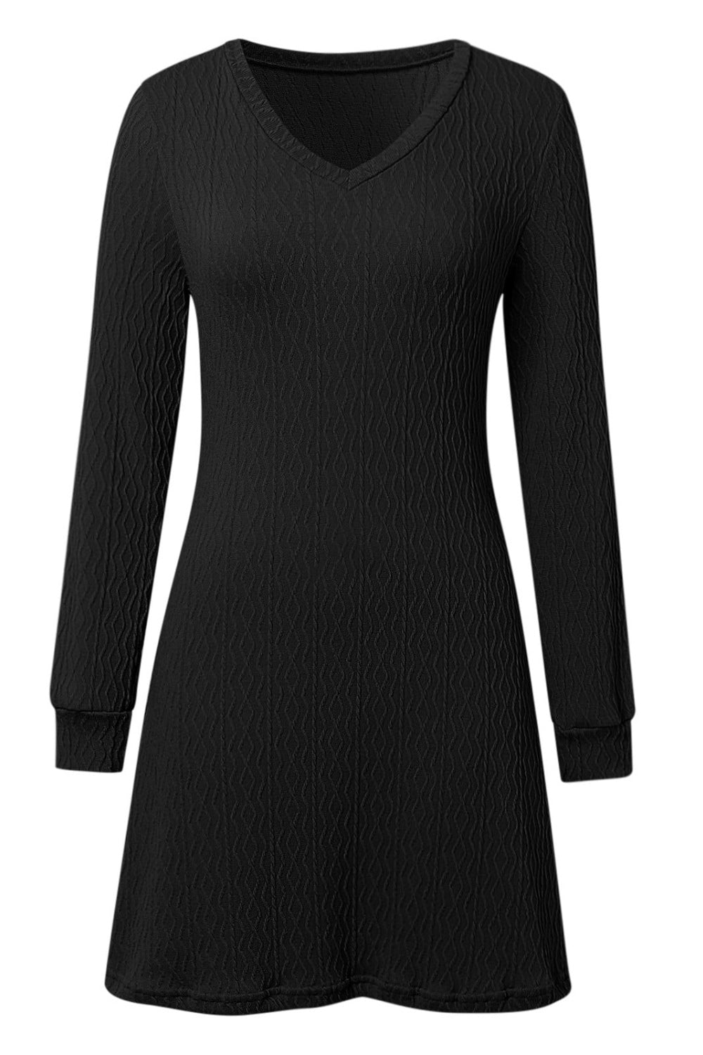 Texture V-Neck Long Sleeve Dress