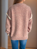 Contrast Trim Round Neck Dropped Shoulder Sweater