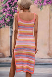 Striped Tie Shoulder Split Cover Up Dress