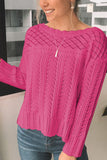 Openwork Round Neck Long Sleeve Knit Top