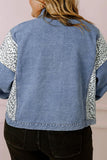 Plus Size Leopard Long Sleeve Denim Jacket