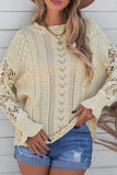 Openwork Round Neck Long Sleeve Sweater