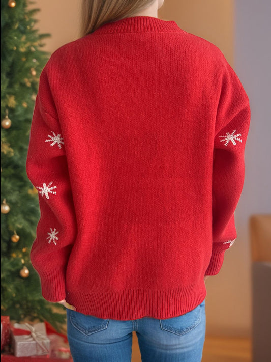 Reindeer Round Neck Dropped Shoulder Sweater