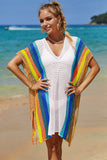 Double Take Openwork Striped Slit Knit Cover Up