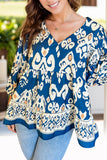 Printed V-Neck Three-Quarter Sleeve Blouse