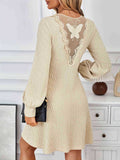 Lace Detail V-Neck Long Sleeve Dress