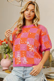 BiBi Checkered Short Sleeve Sequin Sweater