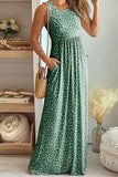 Leopard Round Neck Sleeveless Maxi Dress