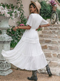 Tie Neck Short Sleeve Ruffle Hem Dress