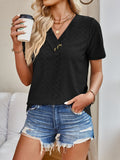 Eyelet V-Neck Short Sleeve Top