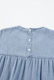 Ruffled Round Neck Cap Sleeve Denim Dress