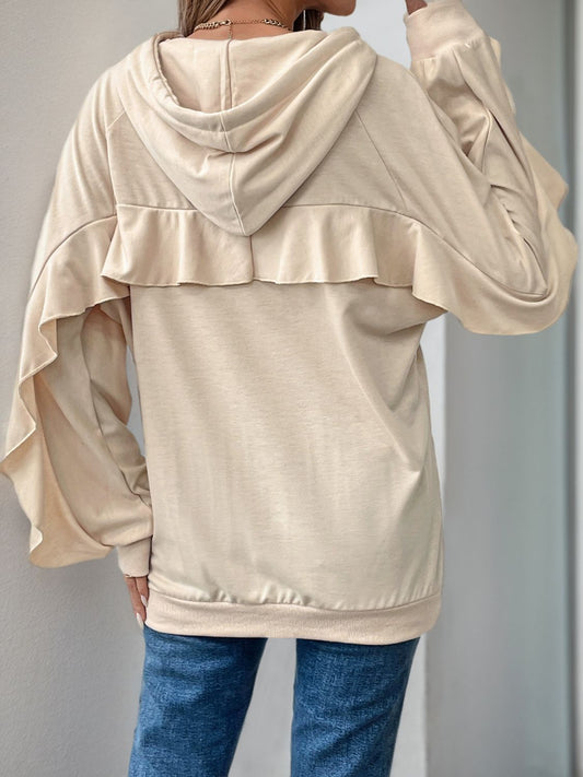 Perfee Drawstring Ruffled Long Sleeve Hoodie