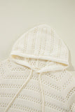 Openwork Drawstring Long Sleeve Hooded Knit Cover Up