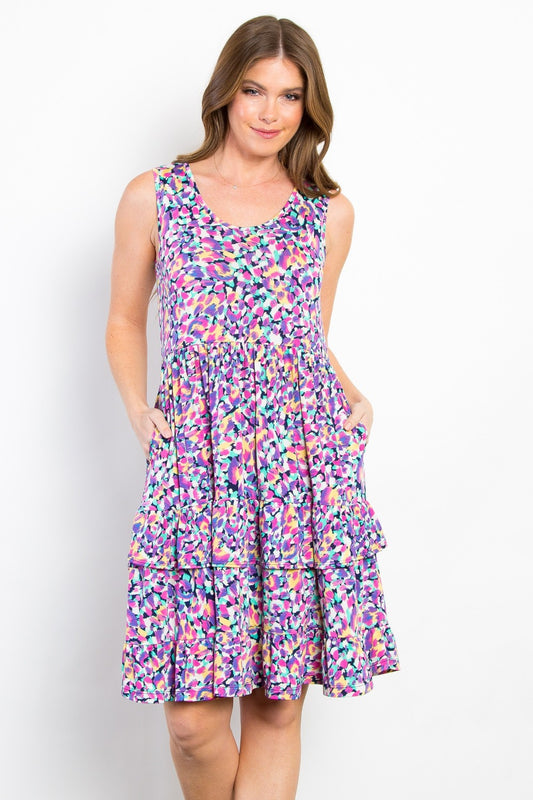 Be Stage Full Size Print Wrinkle Free Ruffled Dress