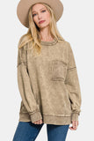 Zenana Exposed Seam Round Neck Dropped Shoulder Sweatshirt